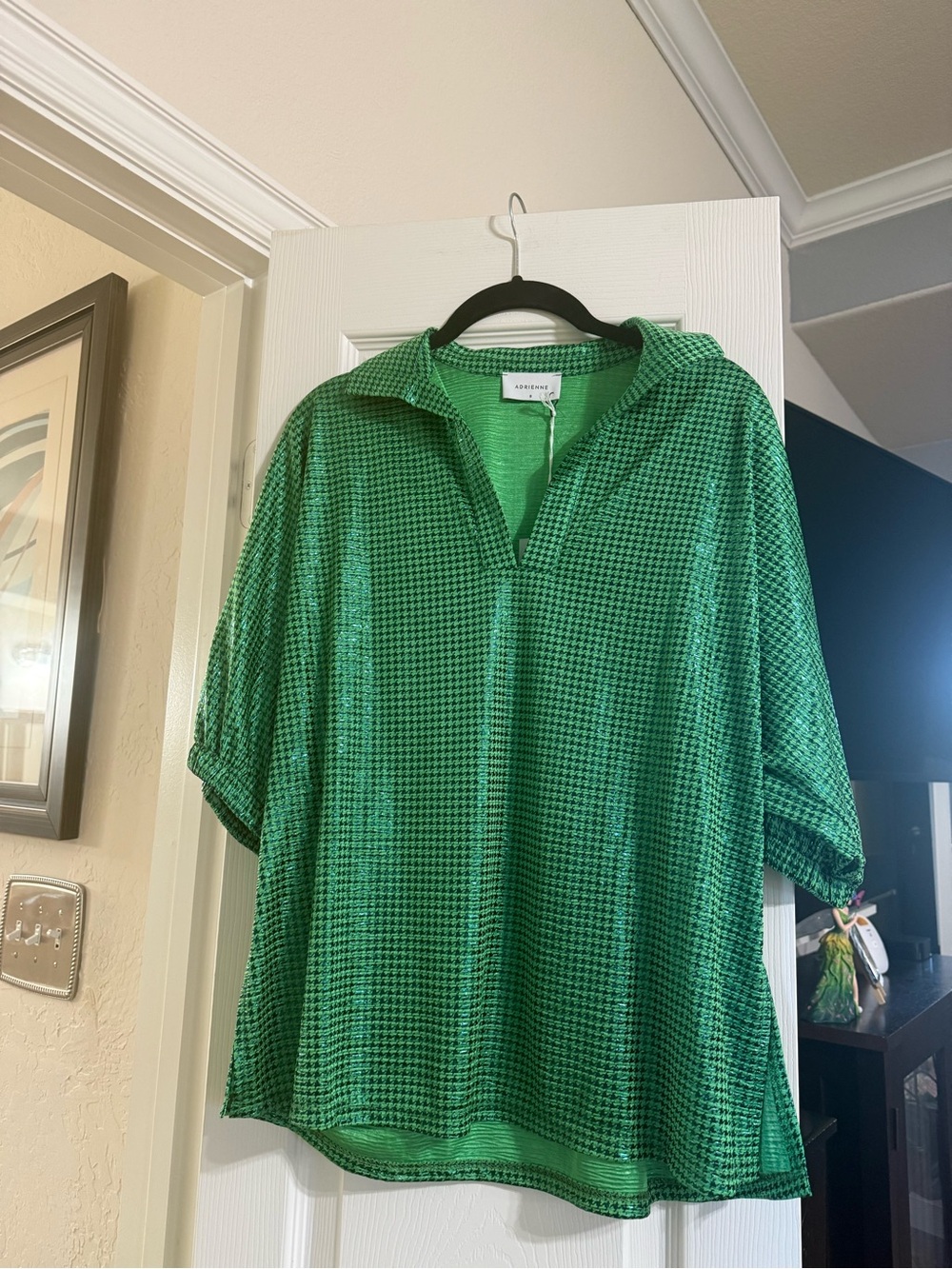 Adrienne Green Textured V-Neck Pullover Top